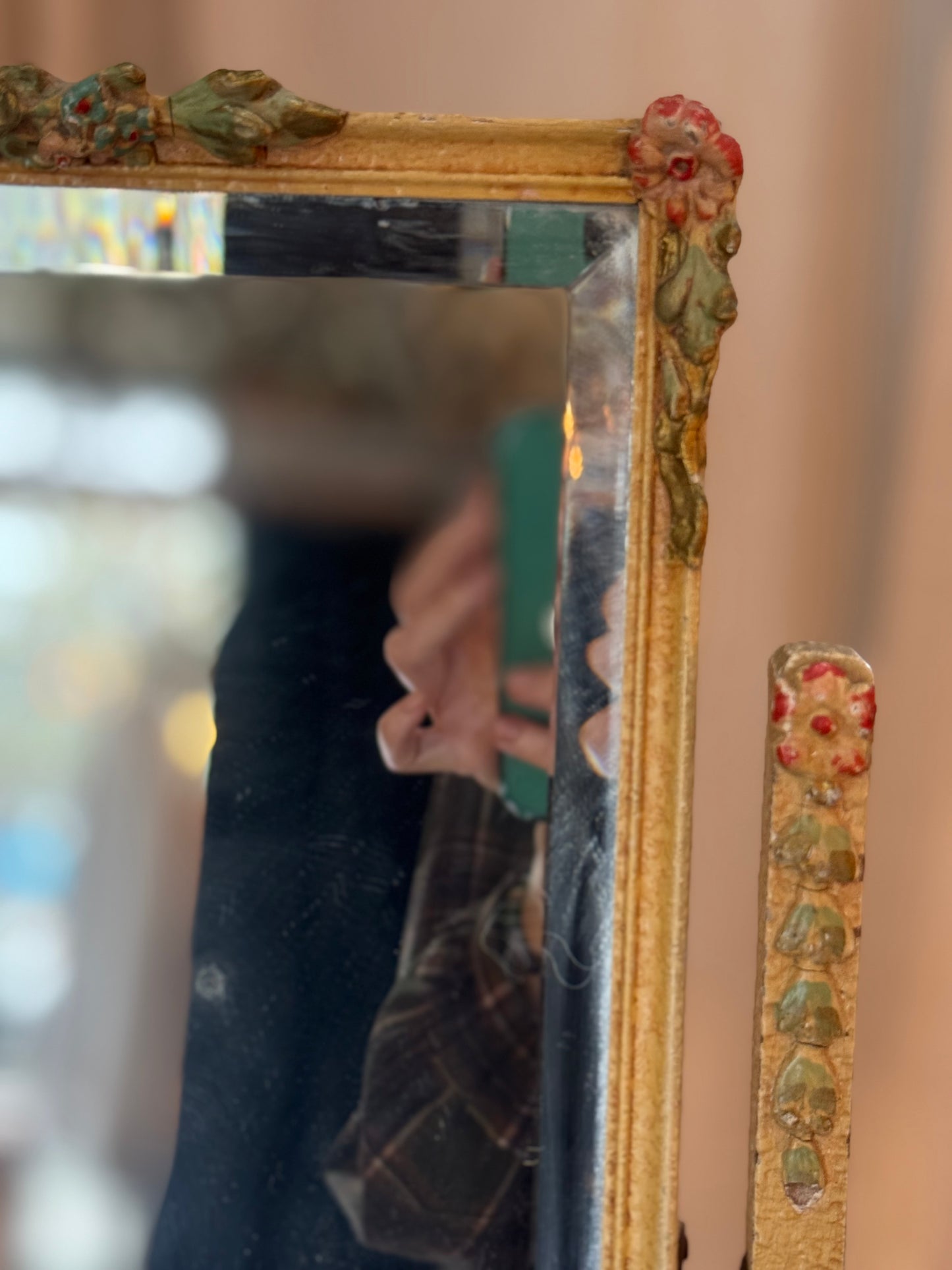 Antique Barbola Mirror on Stand