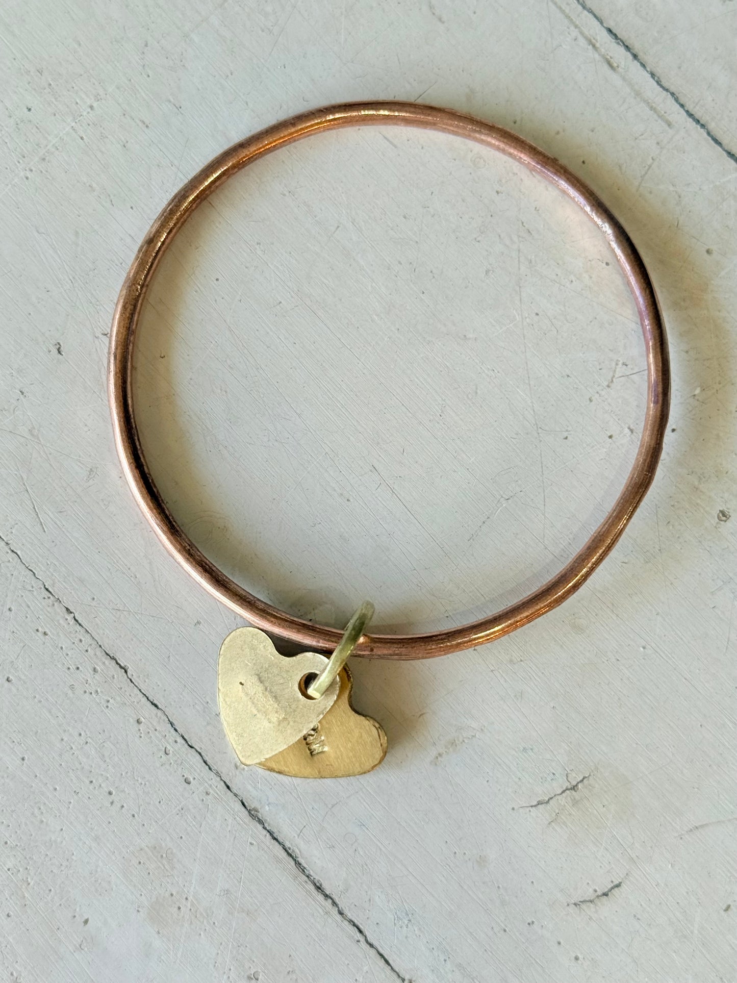 Art Jewellery - Bangle - Copper with Brass Hearts