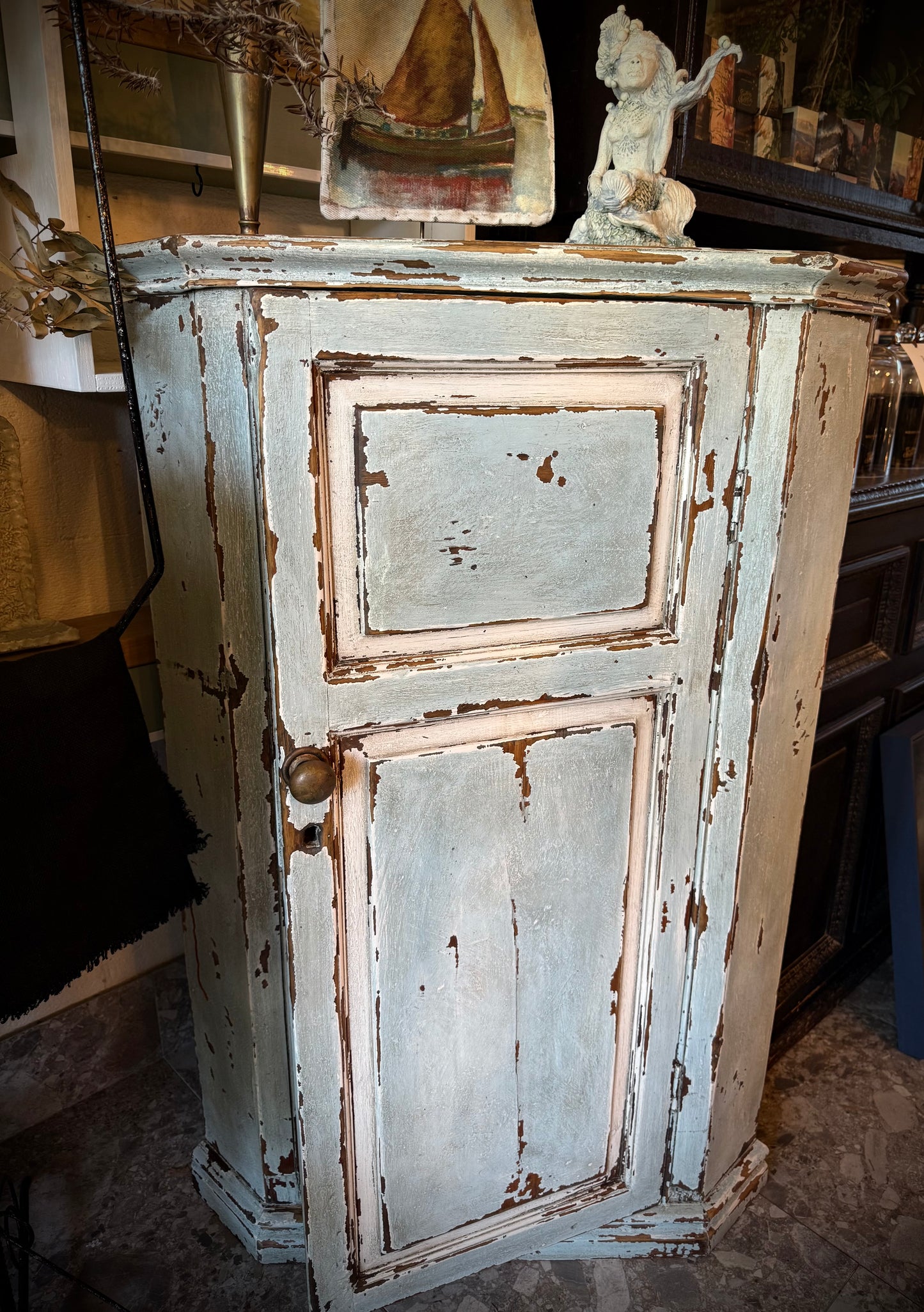 Antique Blue Corner Cabinet