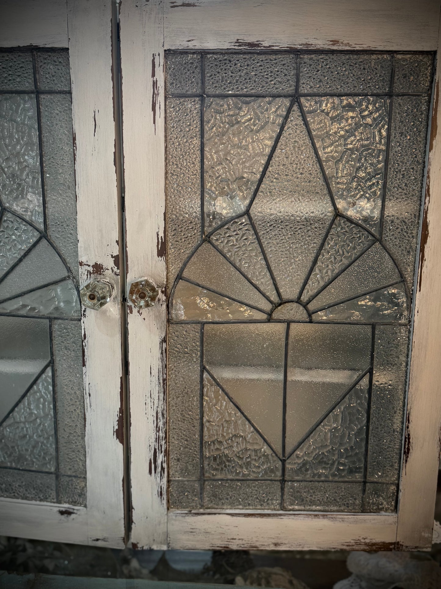 Vintage Lead-light Glass Wall Cabinet