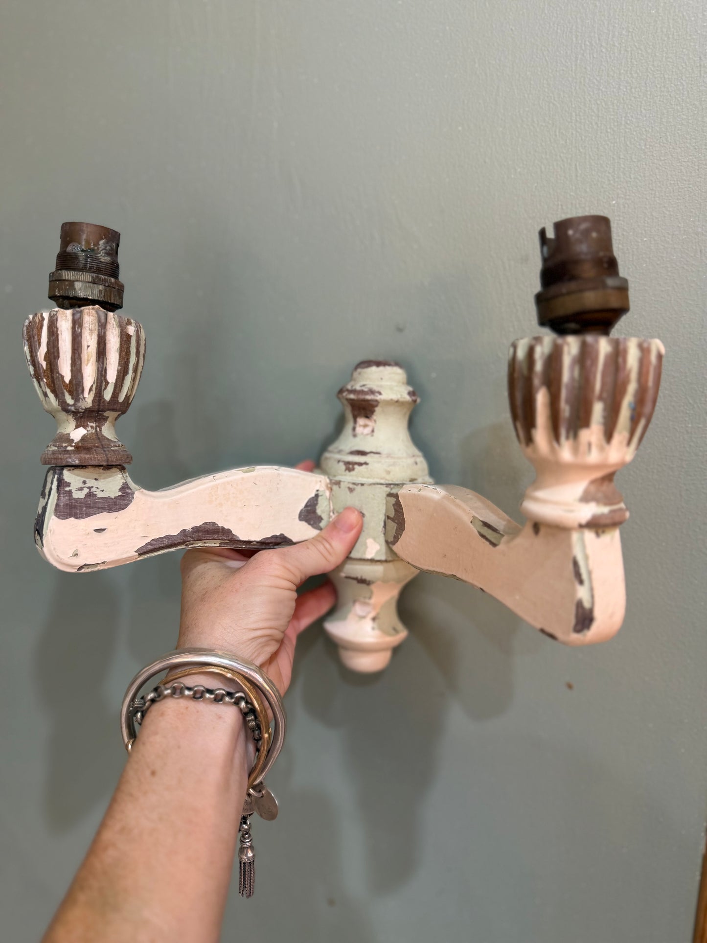 Antique Sconces - green and cream