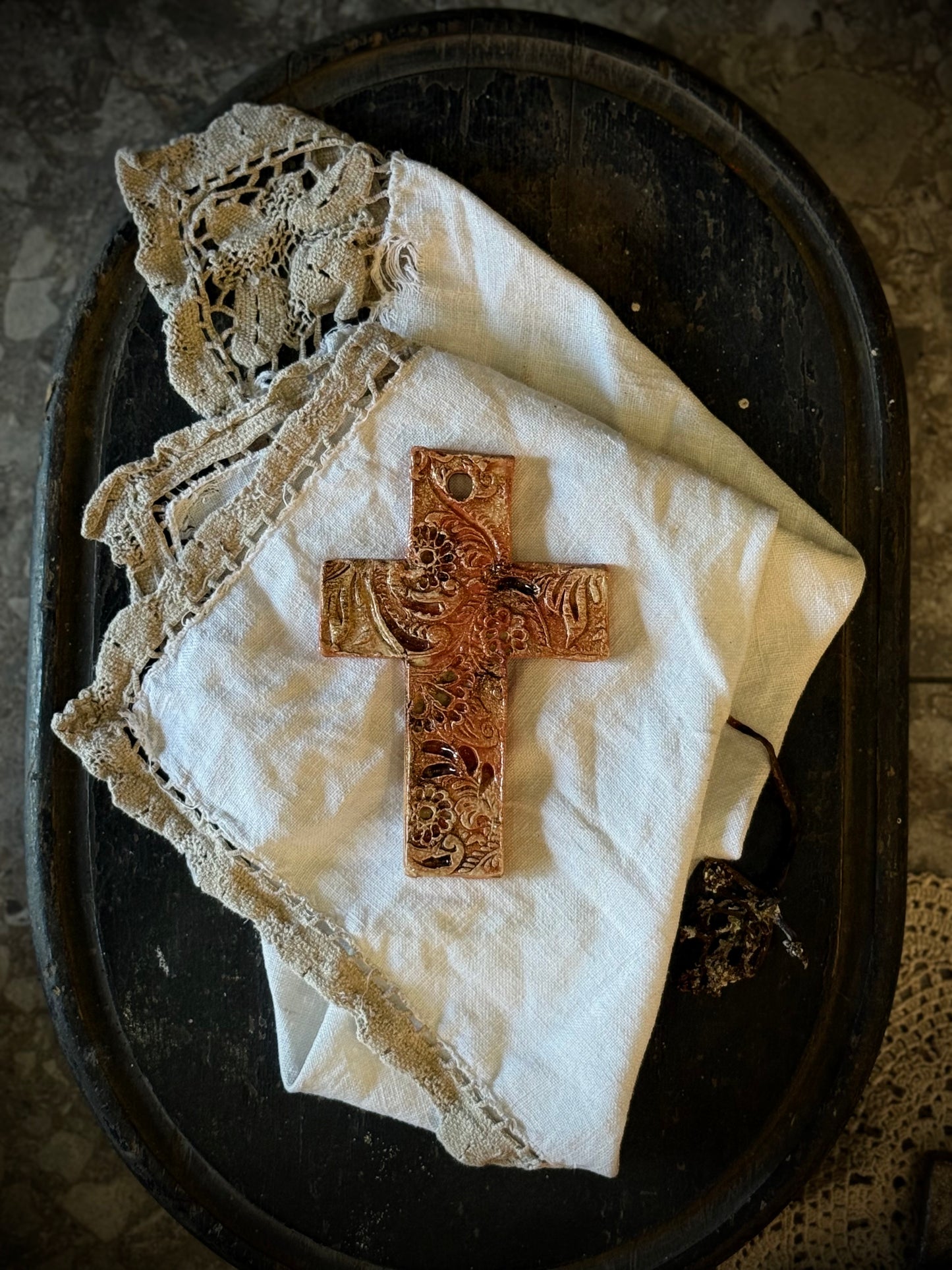 Ceramic Cross Wall Hanging by Linda Titow - Rust