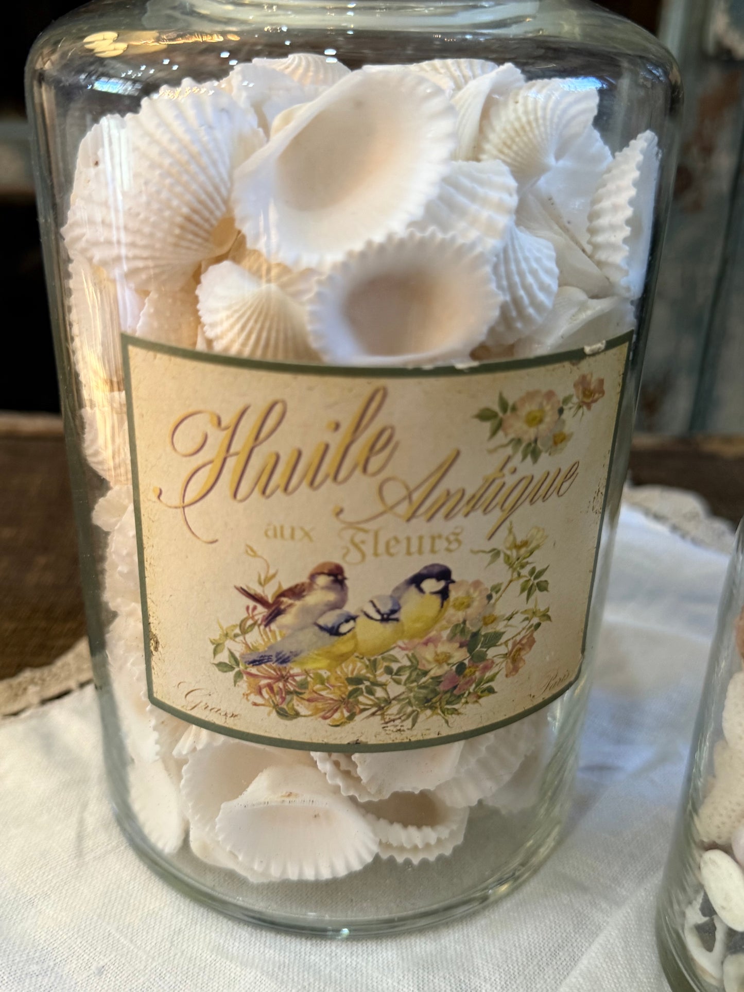 PAIR Vintage Glass Jars with Shells
