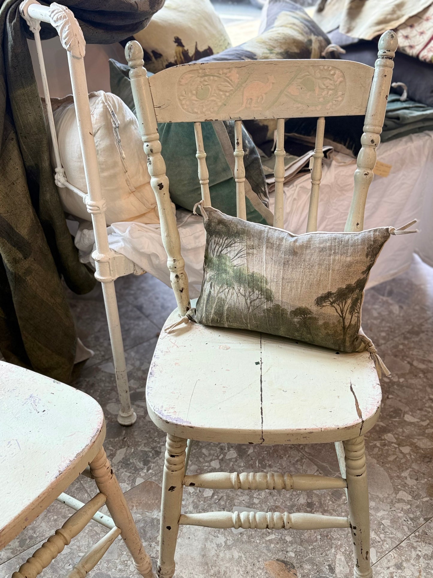 Antique White/Green Kangaroo Pressed Back Chair (1)