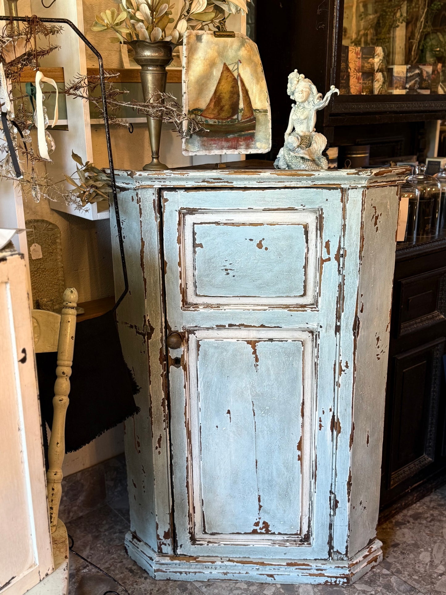 Antique Blue Corner Cabinet