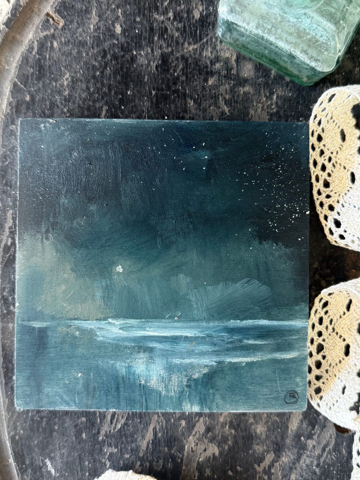 "The Sea and the Moon” series II - #3 mini square seascape by Fonda Shae