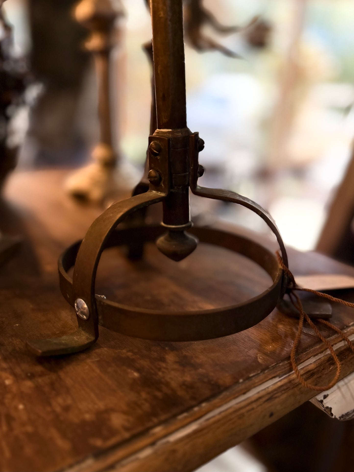 Old Timber and Brass Framed Mirror on adjustable stand