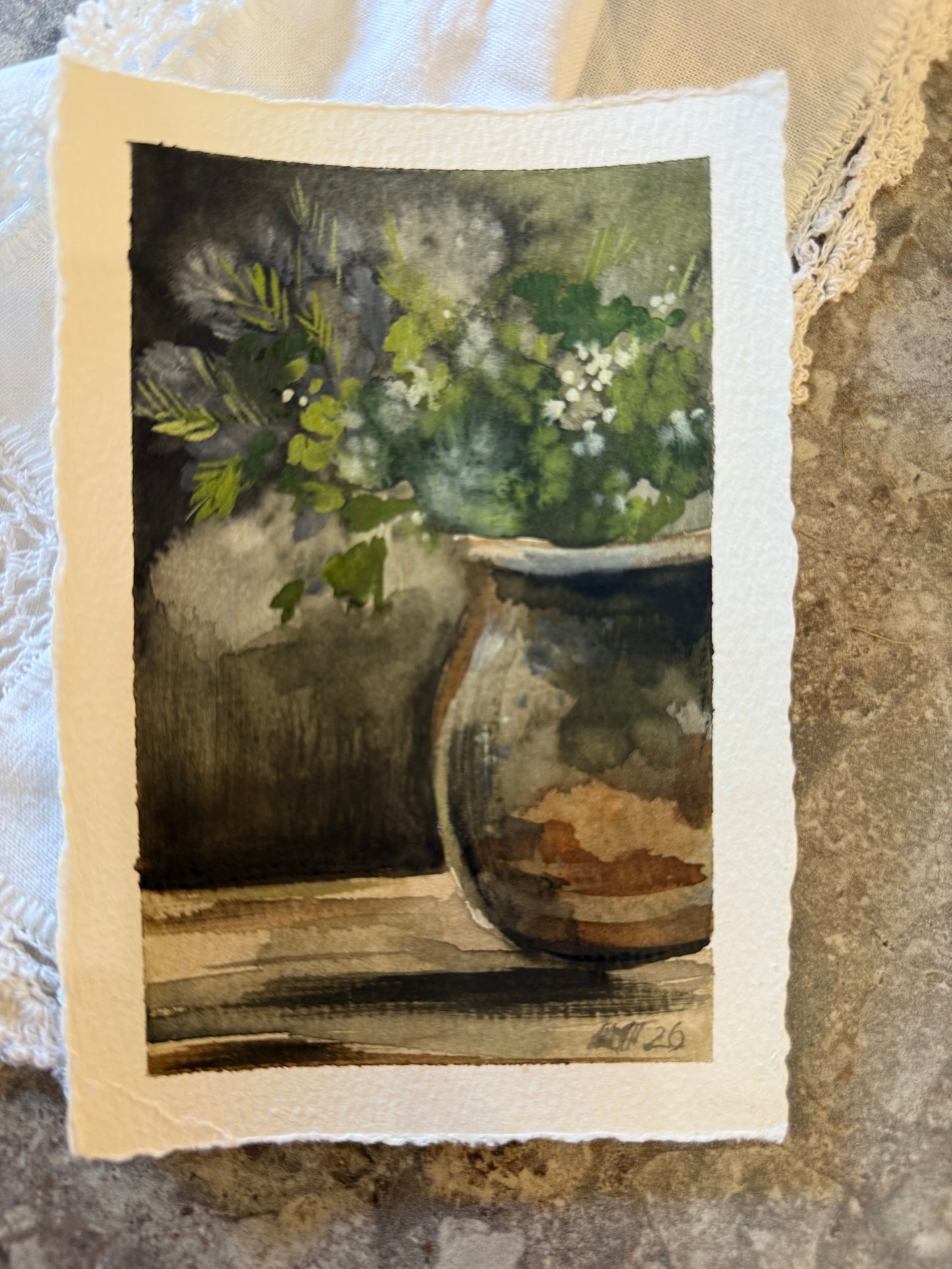 Water Colour; Green Floral - unframed - Linda Titow