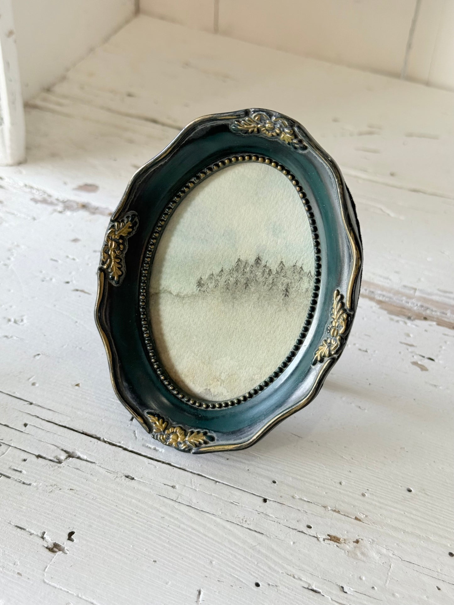 Mini Water Colour Landscape by JJ - Emerald Oval Frame