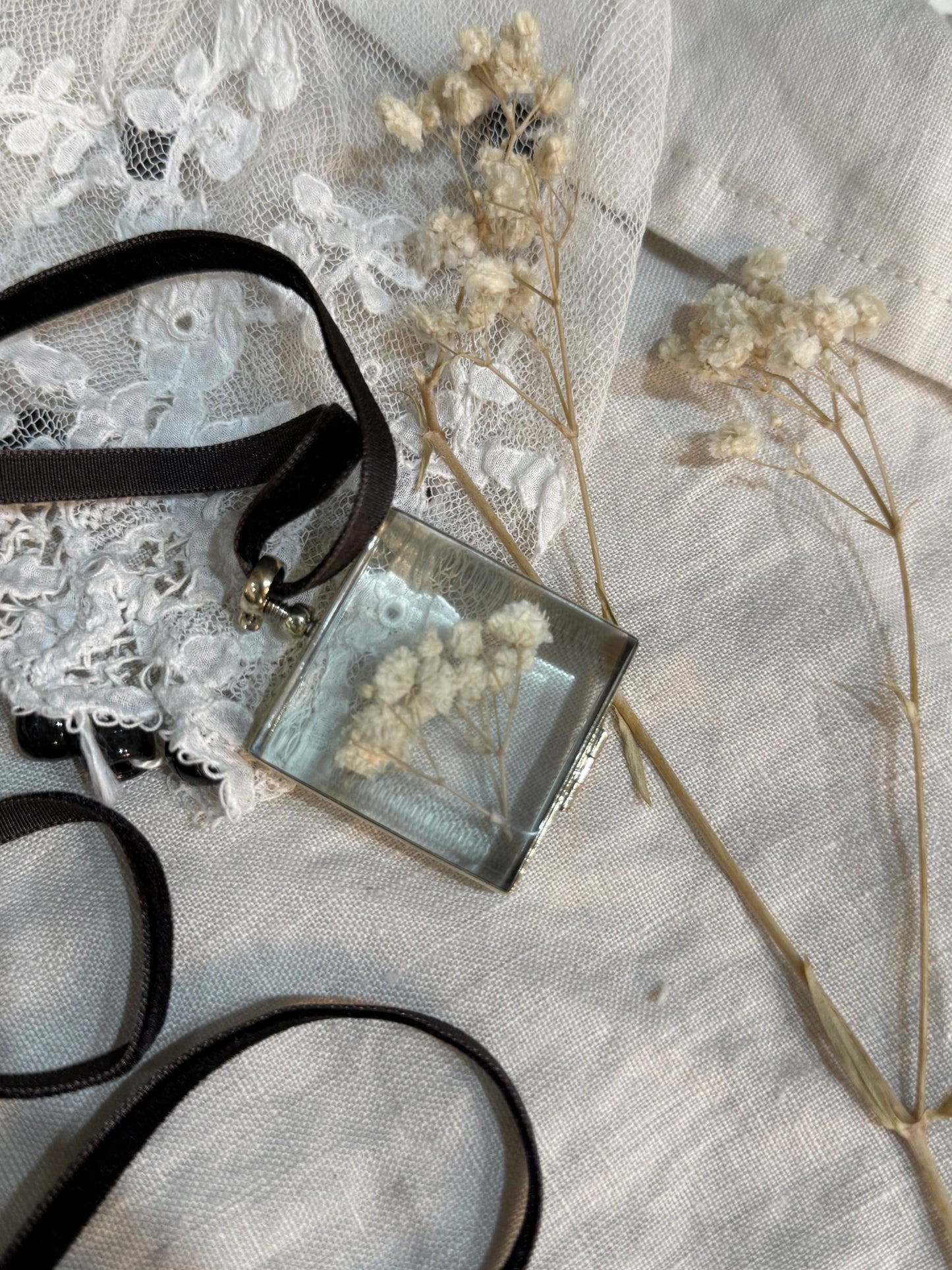 Crystal and Brass Locket - LARGE SQUARE