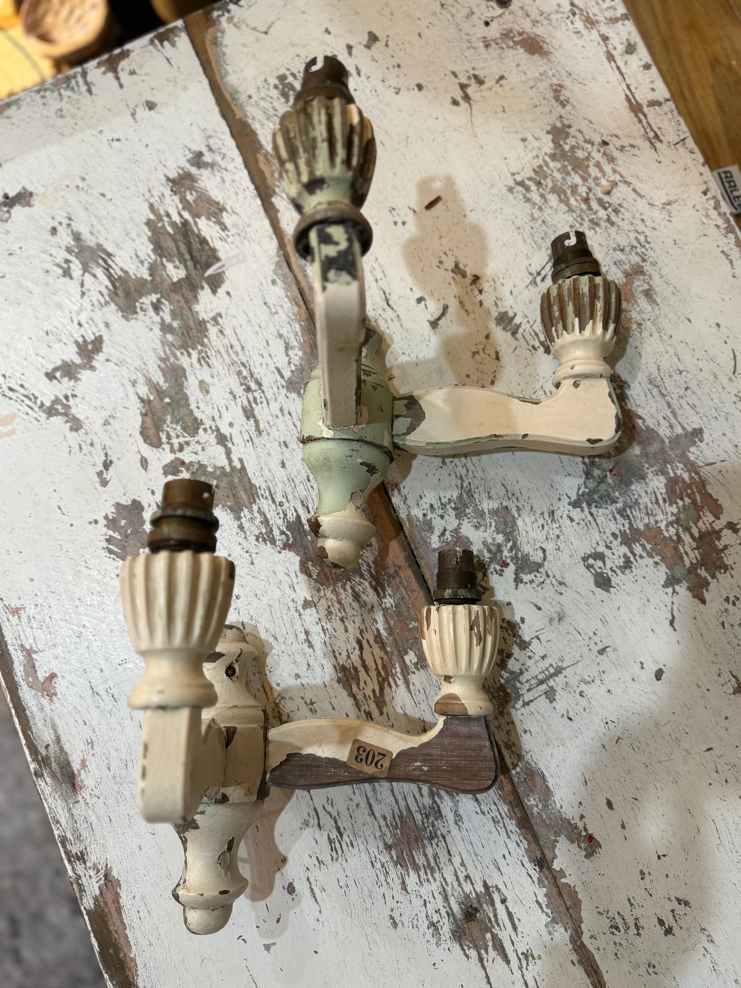 Antique Sconces - green and cream