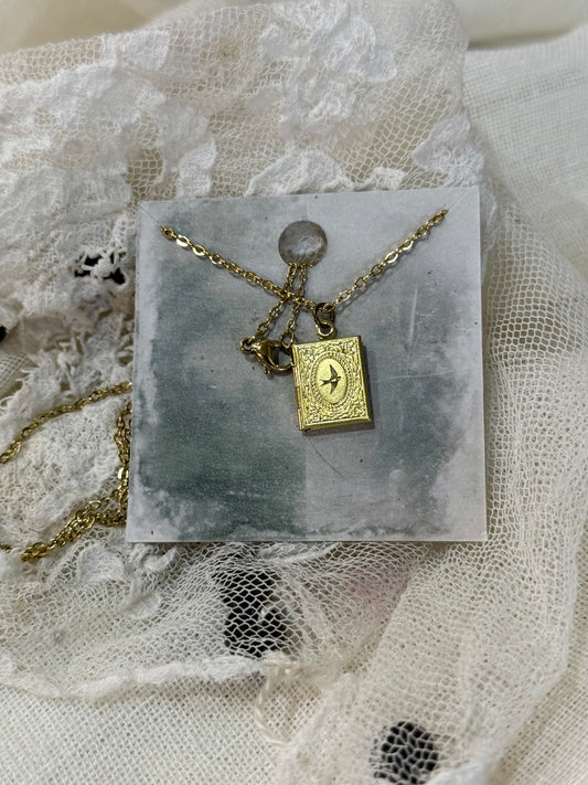 Engraved Bird Swallow Book Locket with Message - brass