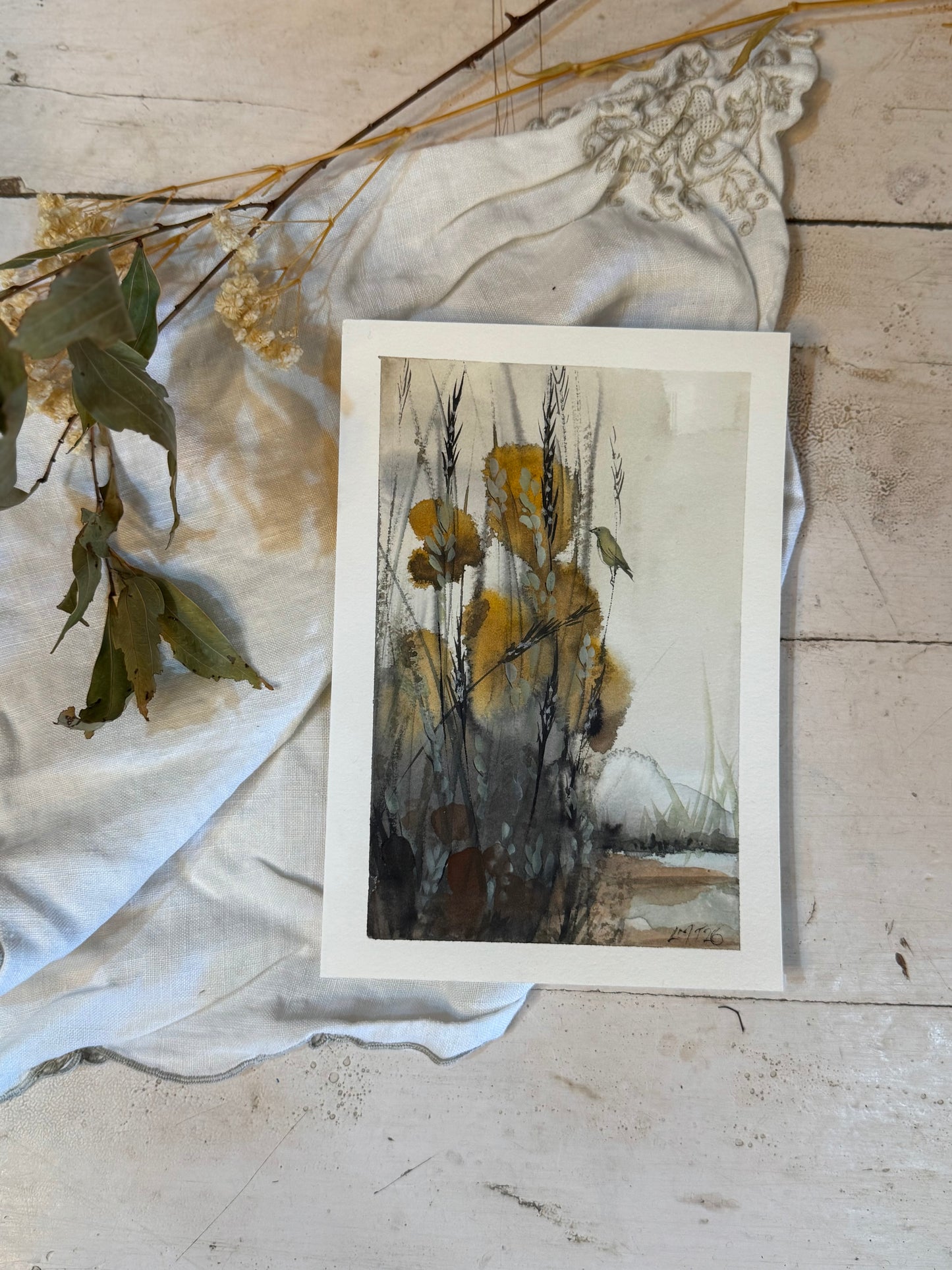 Water Colour; Golden Reeds - unframed - Linda Titow