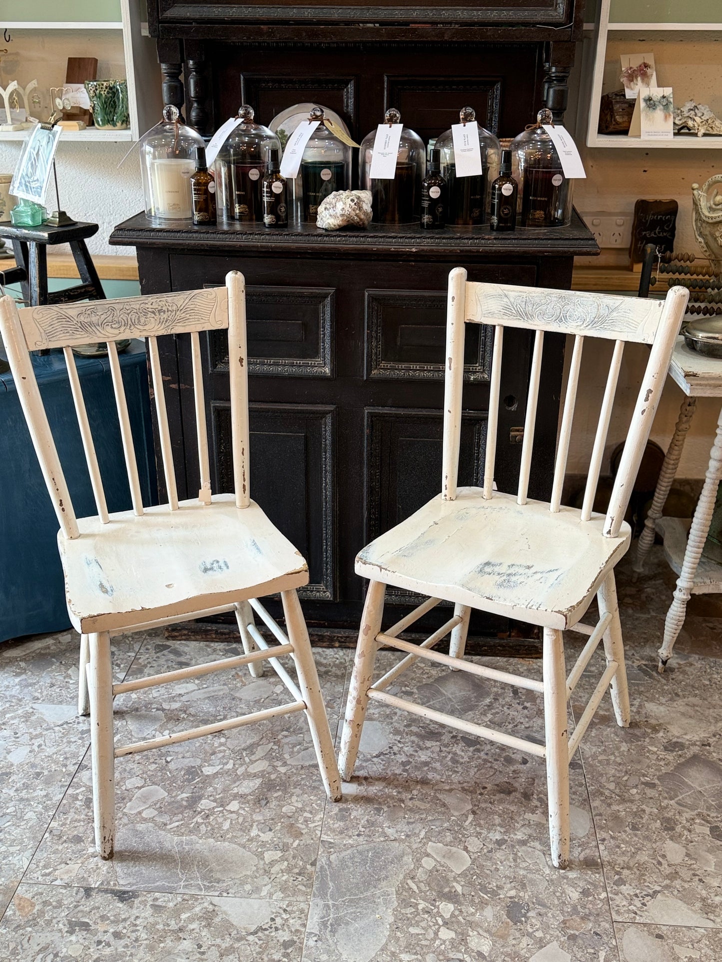 Antique White Pressed Back Chair (1)