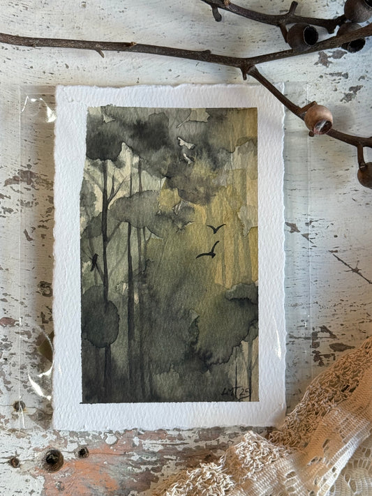 Water Colour; Birds through the Gumtrees - unframed - Linda Titow