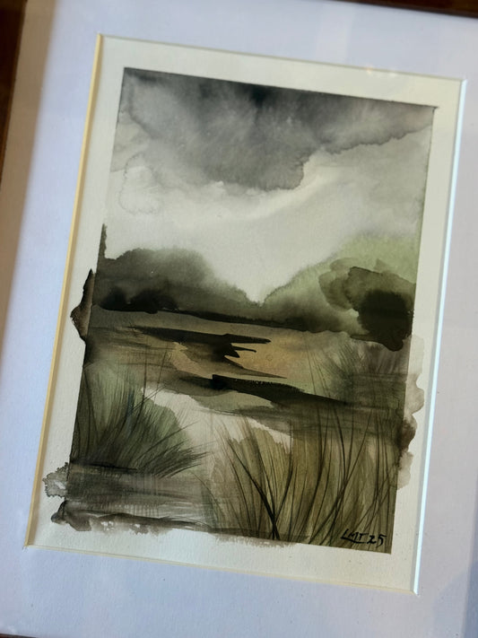 Water Colour; Green Marsh - framed - Linda Titow