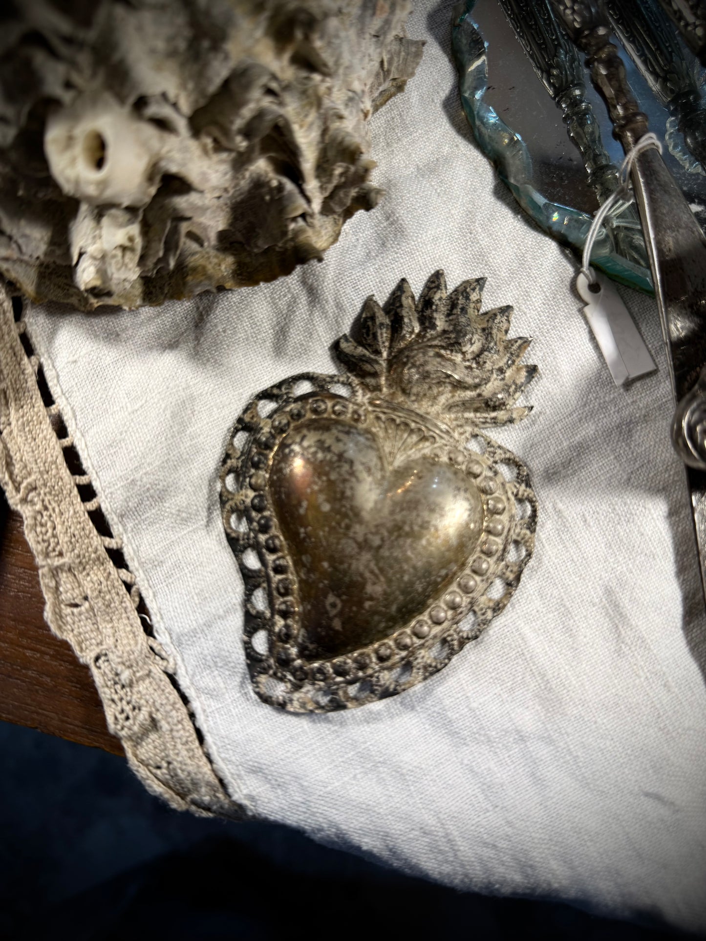 Old French Silver Sacred Heart - 2