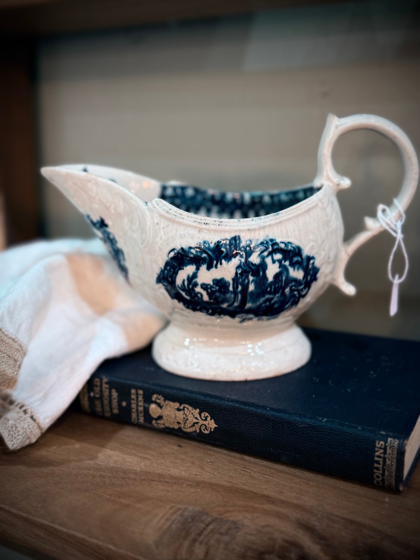 Antique Blue & White Ceramic Jug/Gravy Boat