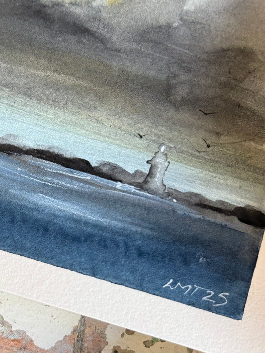 Water Colour; Lighthouse in the Clouds - unframed - Linda Titow