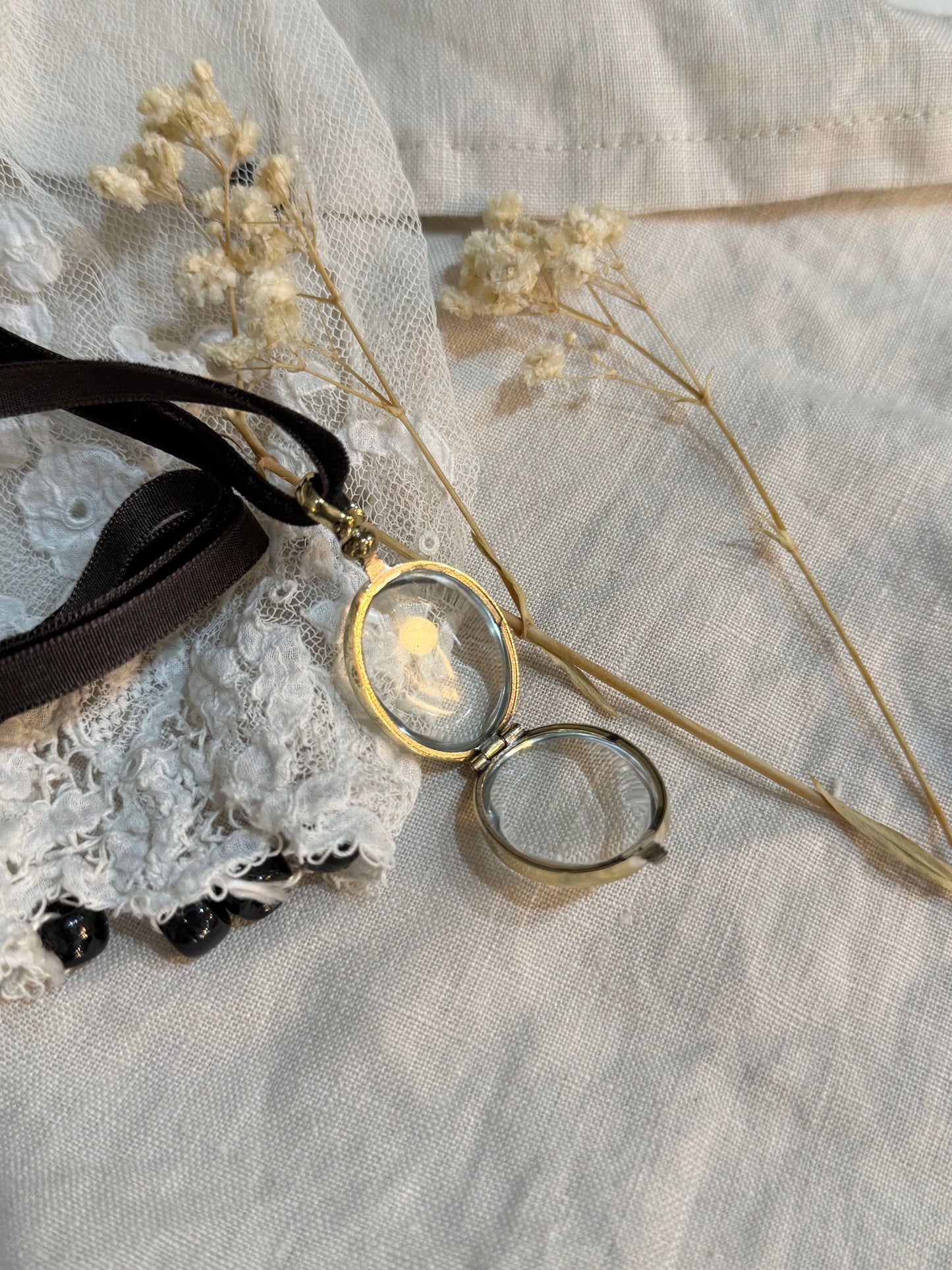 Crystal and Brass Locket - MEDIUM OVAL