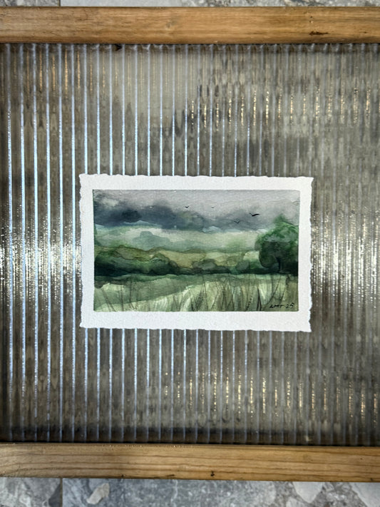 Water Colour; Green Paddocks - unframed - Linda Titow
