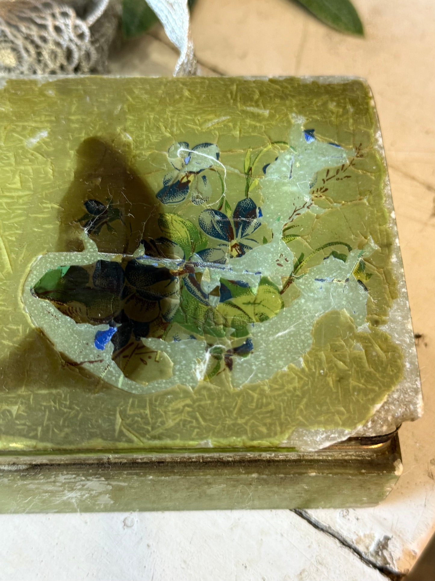 Vintage Green Alabaster Box