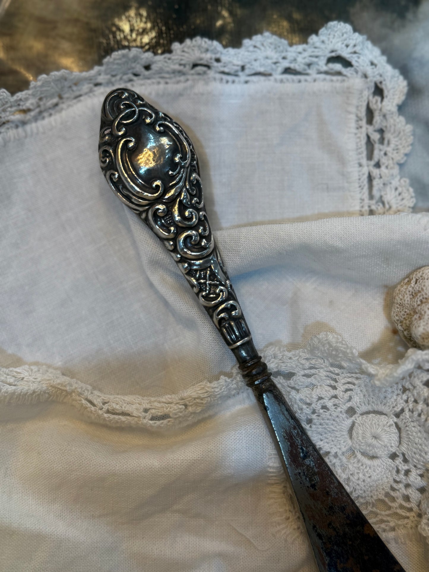 Victorian Silver Shoe Horn and Button Lace Hook - pair