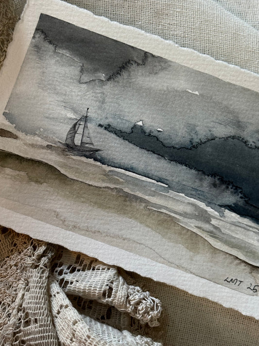 Water Colour; Sailboat Sea - unframed - Linda Titow