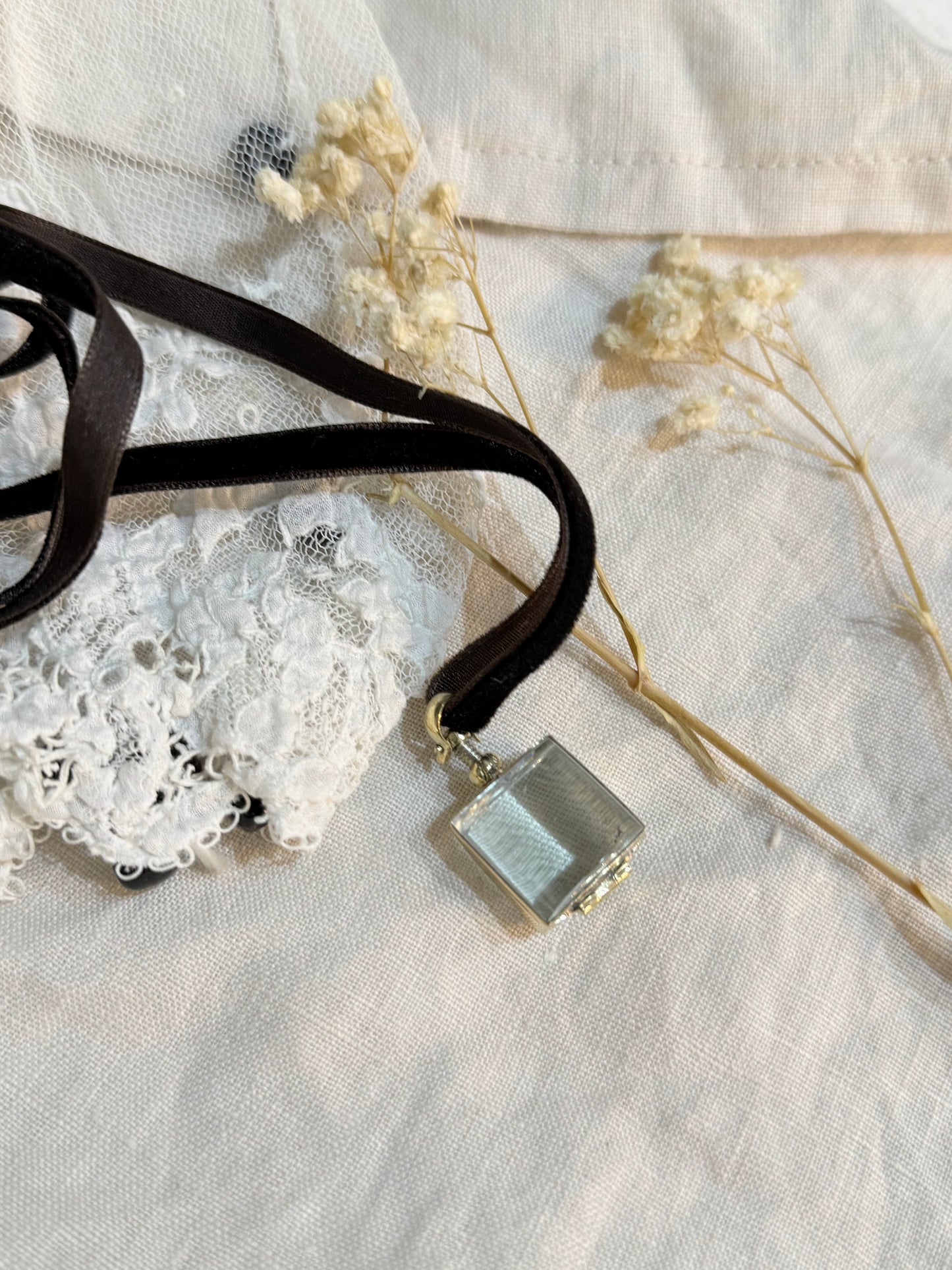 Crystal and Brass Locket - SMALL SQUARE