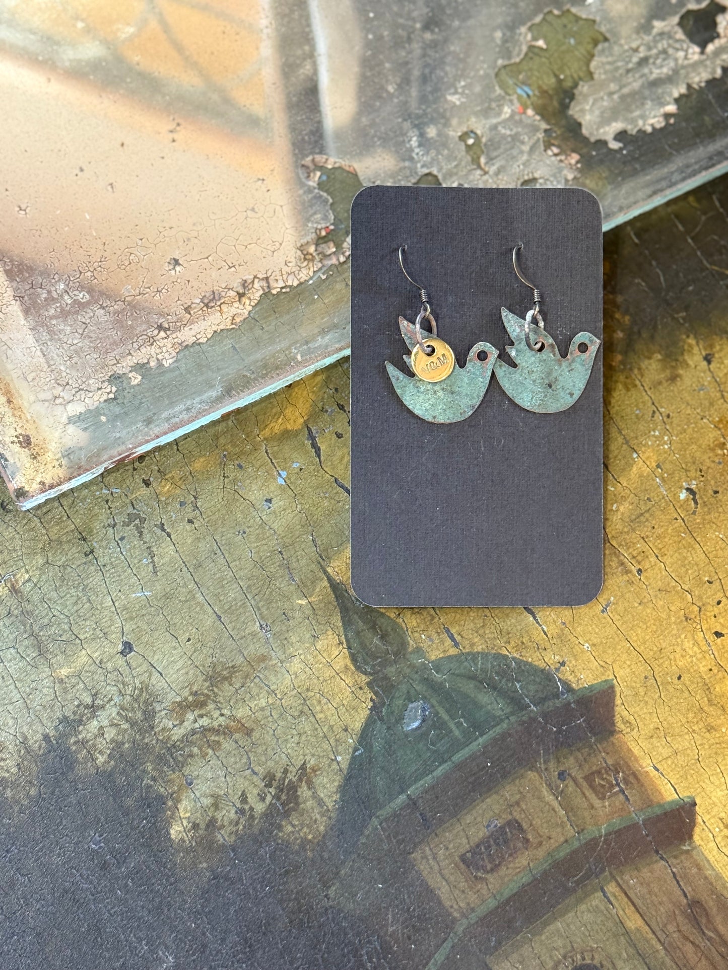 Art Jewellery - Church Roof Patina Earrings - bird