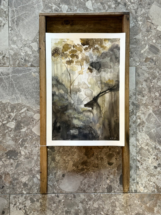 Water Colour; Forest Deer, brown - unframed - Linda Titow