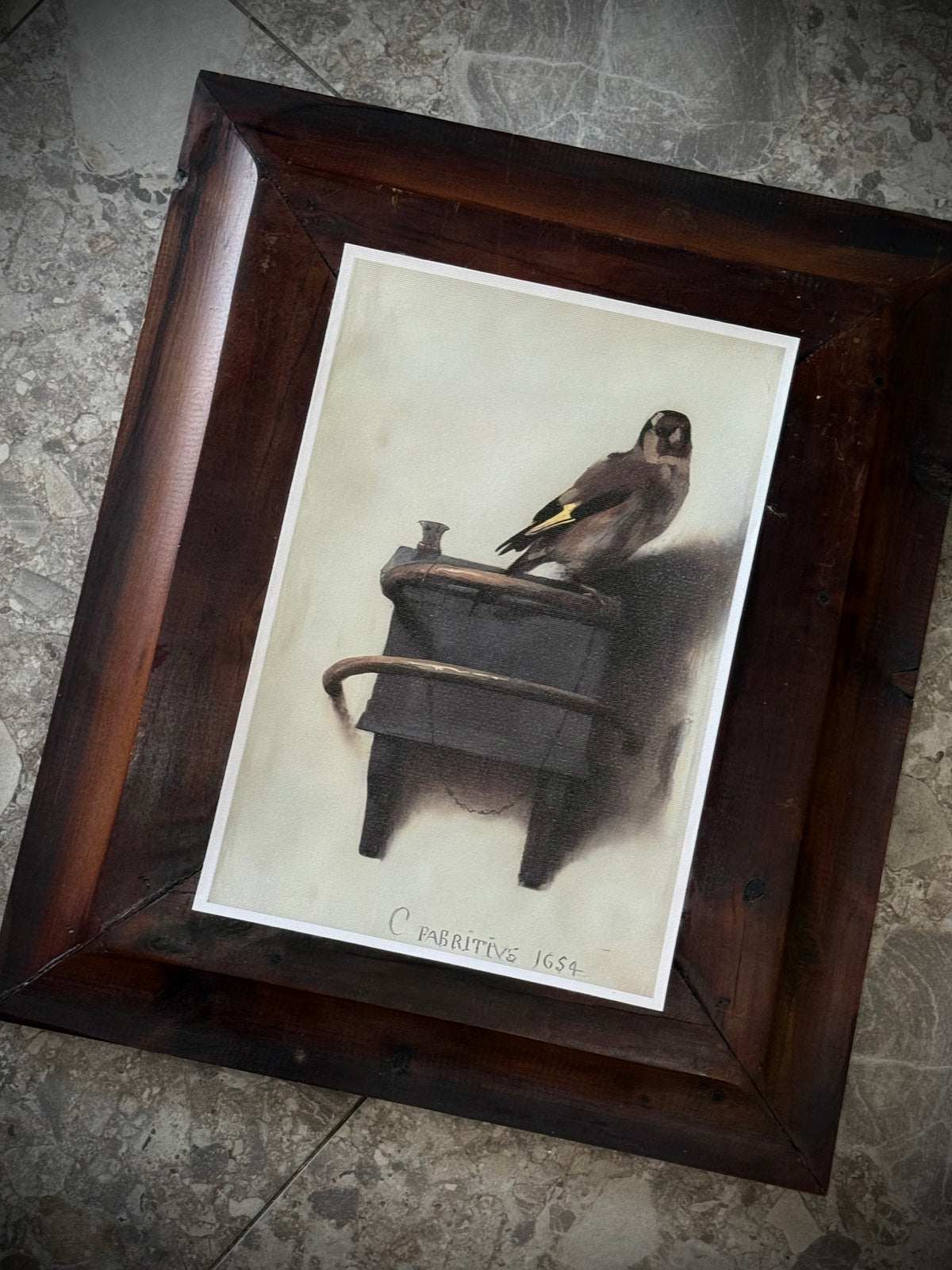 Antiqued Canvas Print - Gold Finch 20cm x 30cm