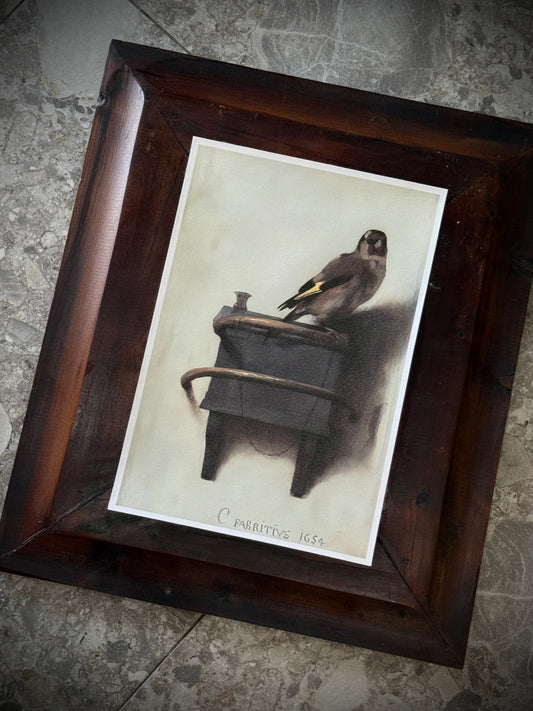 Antiqued Canvas Print - Gold Finch 20cm x 30cm
