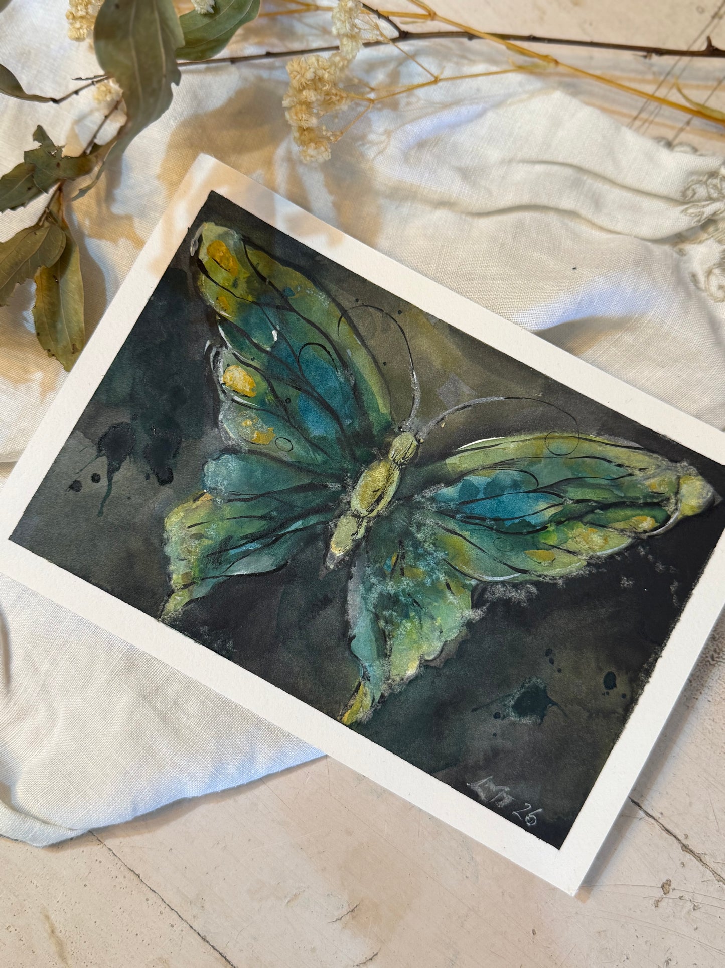 Water Colour; Emerald Wings - unframed - Linda Titow