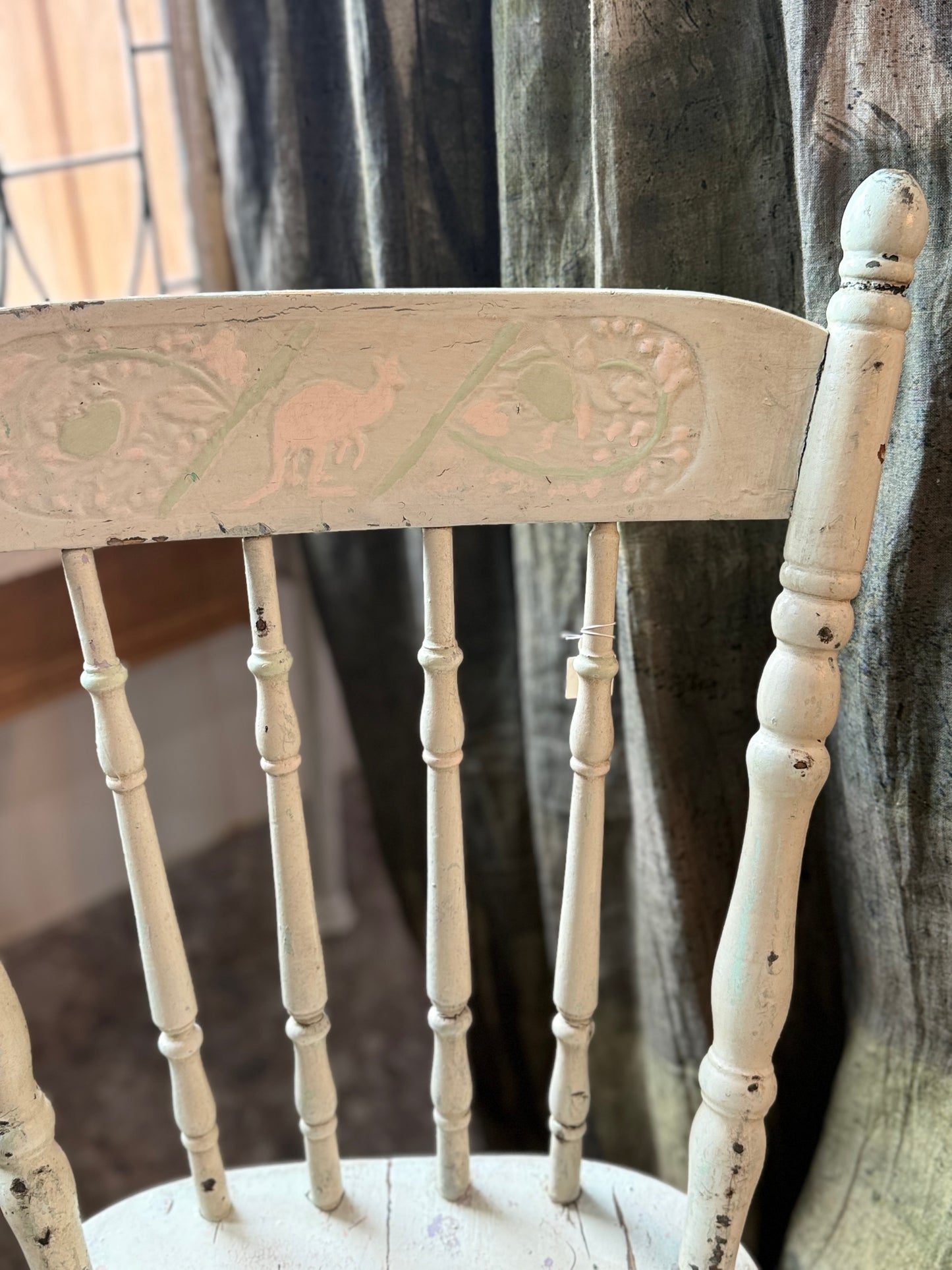 Antique White/Green Kangaroo Pressed Back Chair (1)