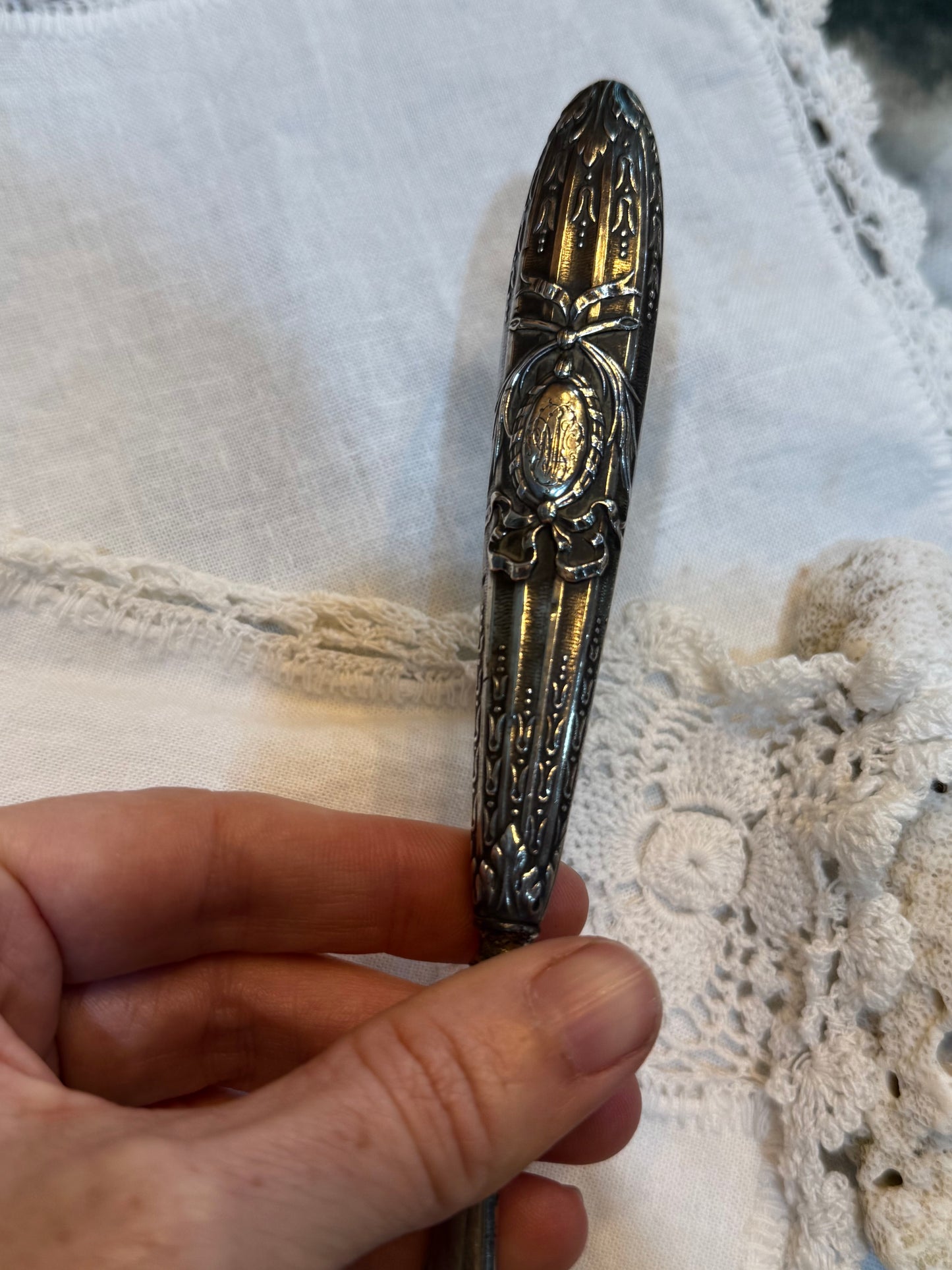 Engraved Victorian Silver Shoe Horn and Button Lace Hook - pair