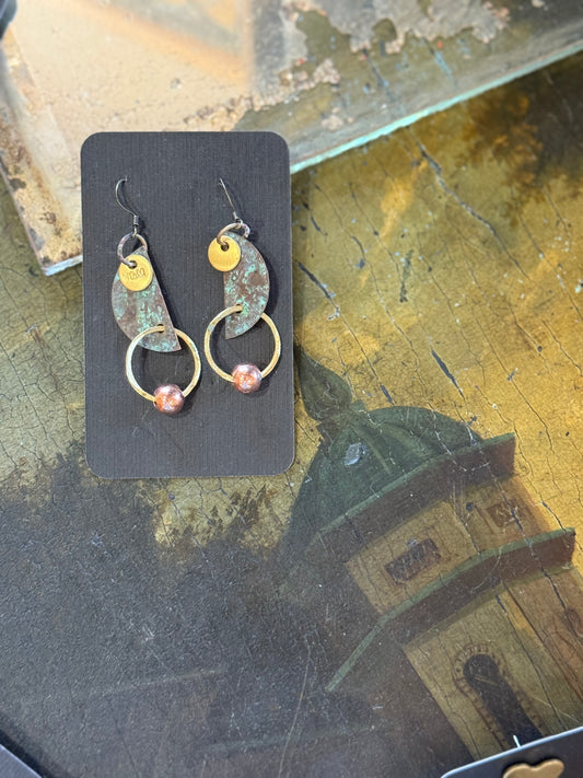 Art Jewellery - Church Roof Patina Earrings - mixed metal 3