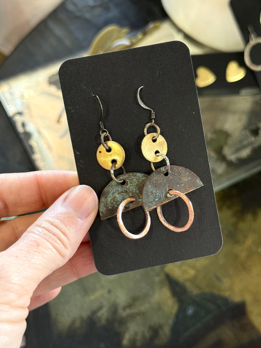 Art Jewellery - Church Roof Patina Earrings - mixed metal 2