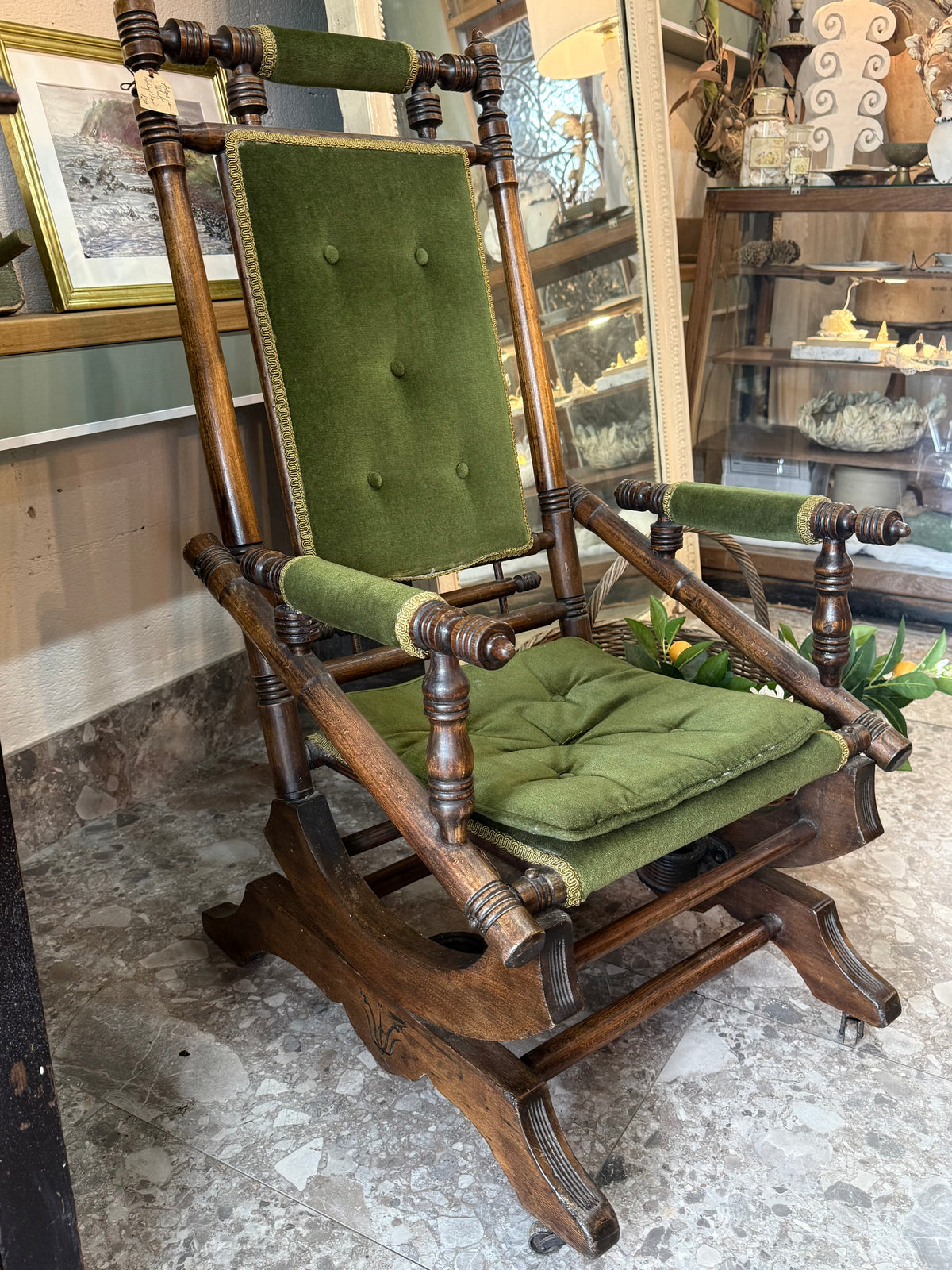 Green Velvet Rocking Chair