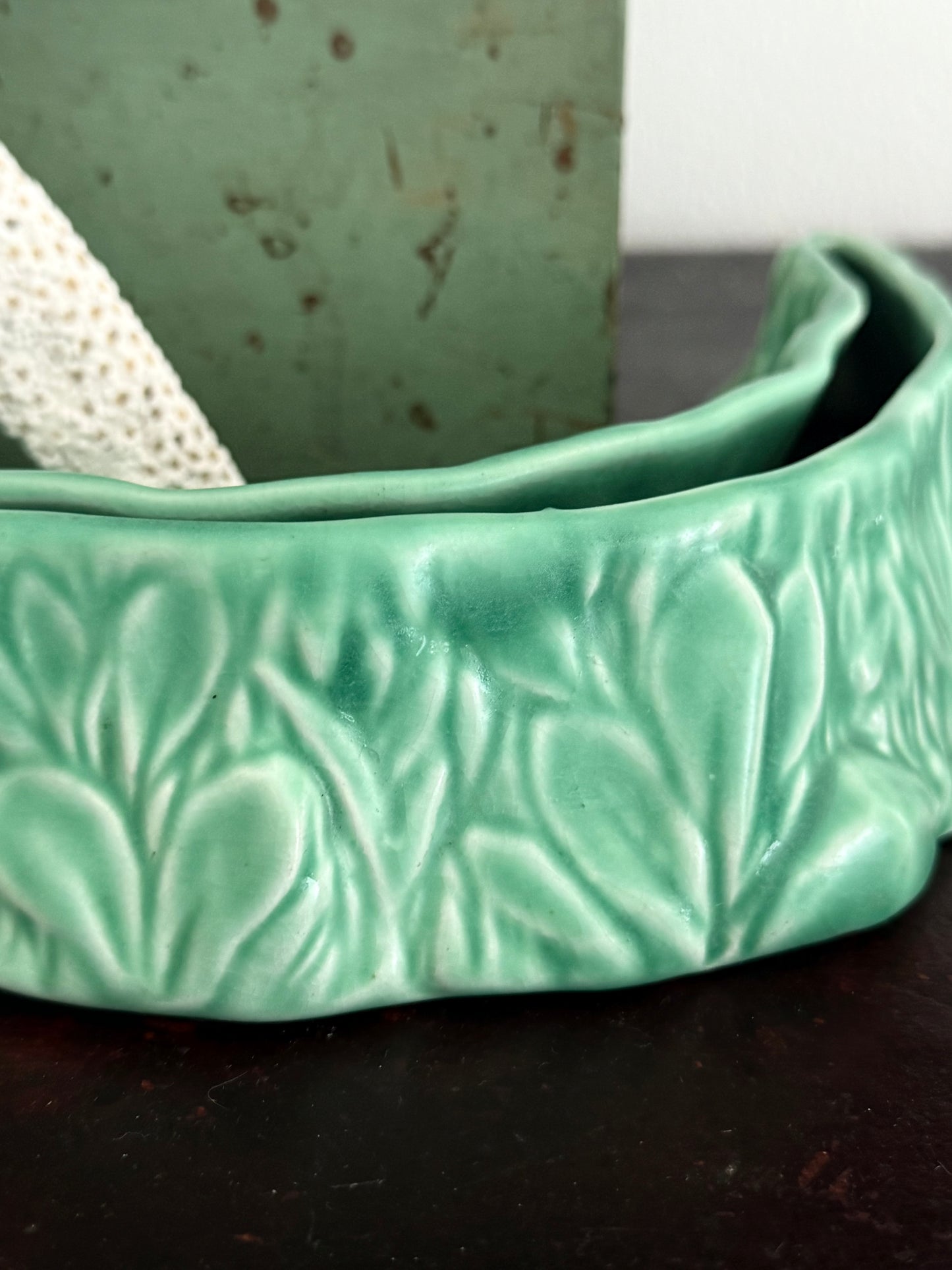 Vintage Green Flower Trough Vase