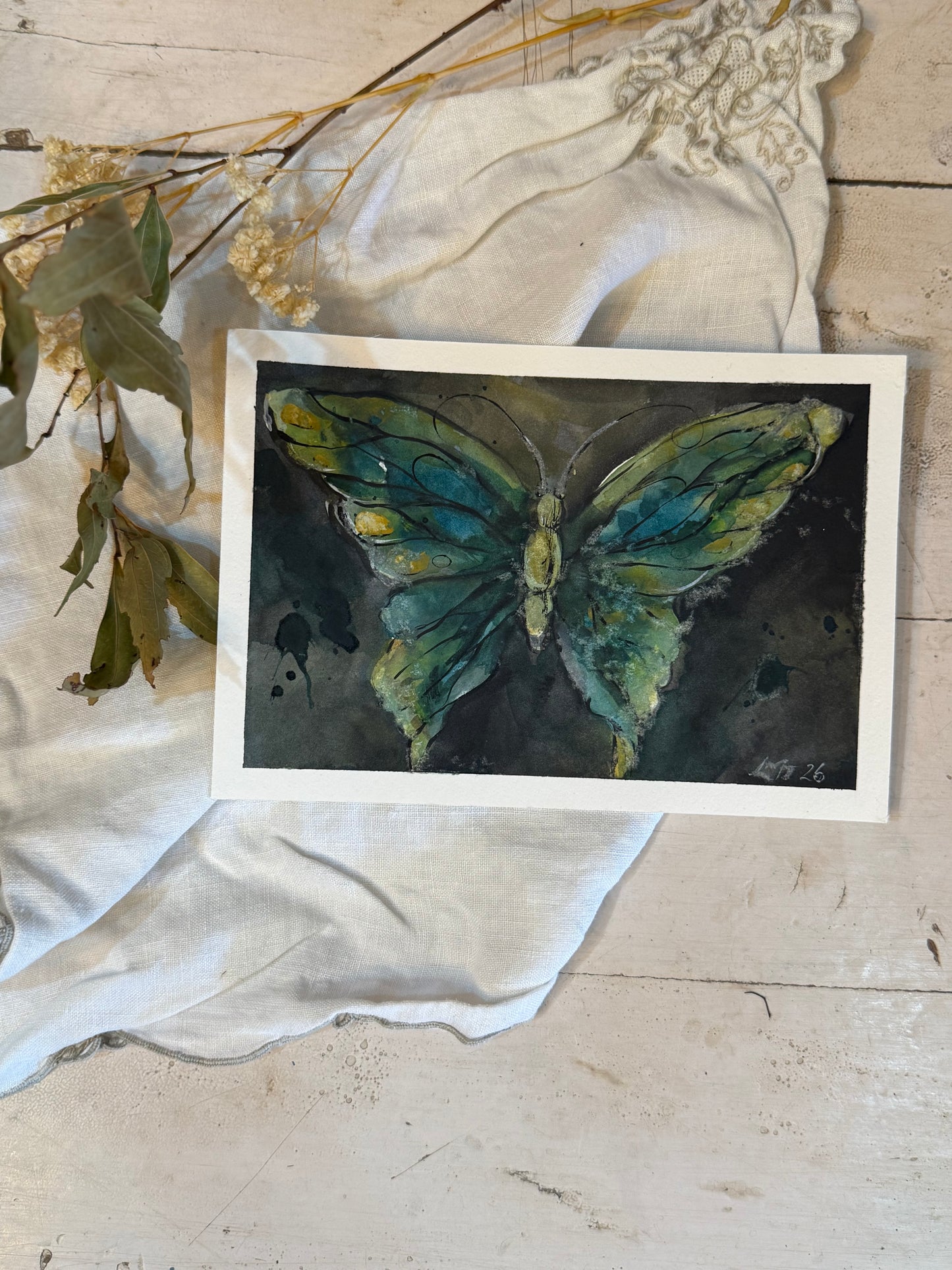 Water Colour; Emerald Wings - unframed - Linda Titow