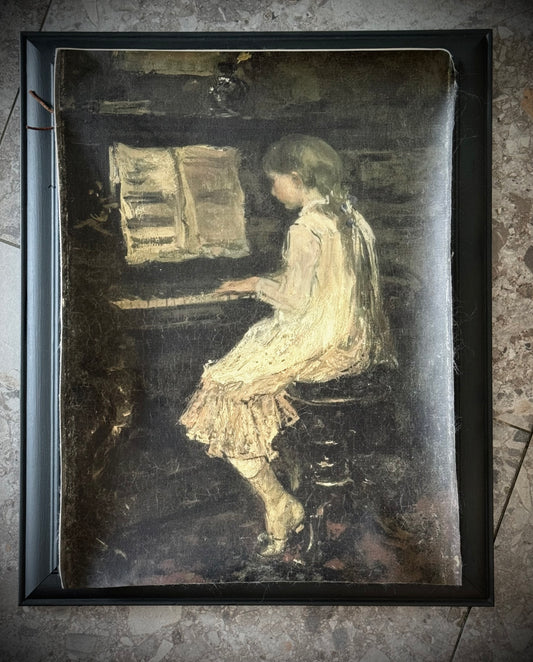 Antiqued Canvas Print - Girl Playing Piano 30cm x 40cm