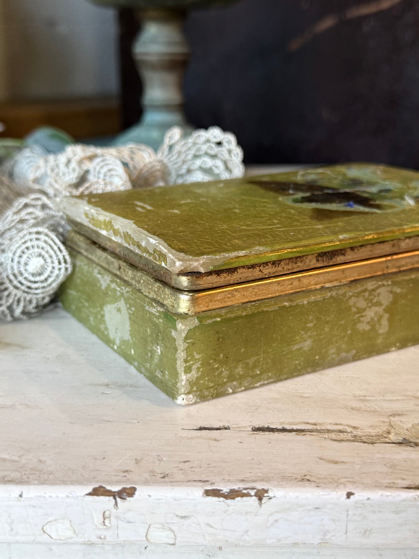 Vintage Green Alabaster Box