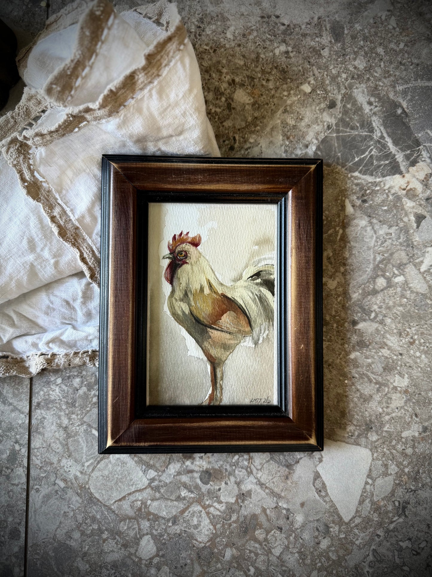 Water Colour; Rooster - framed - Linda Titow