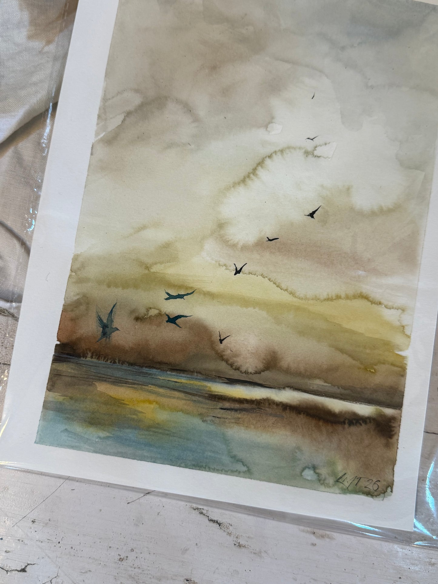 Water Colour; Flight into Dusk - unframed - Linda Titow