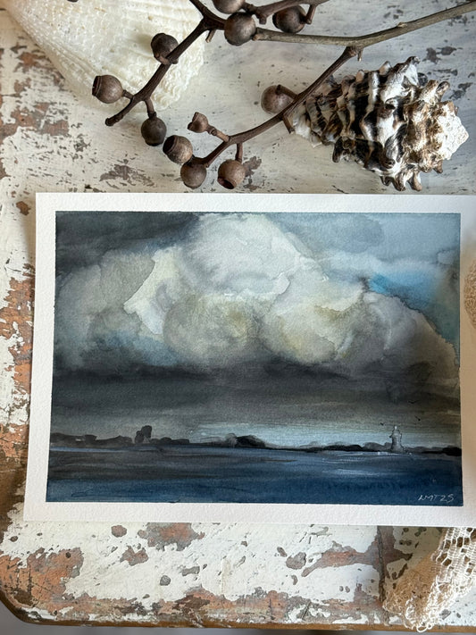 Water Colour; Lighthouse in the Clouds - unframed - Linda Titow