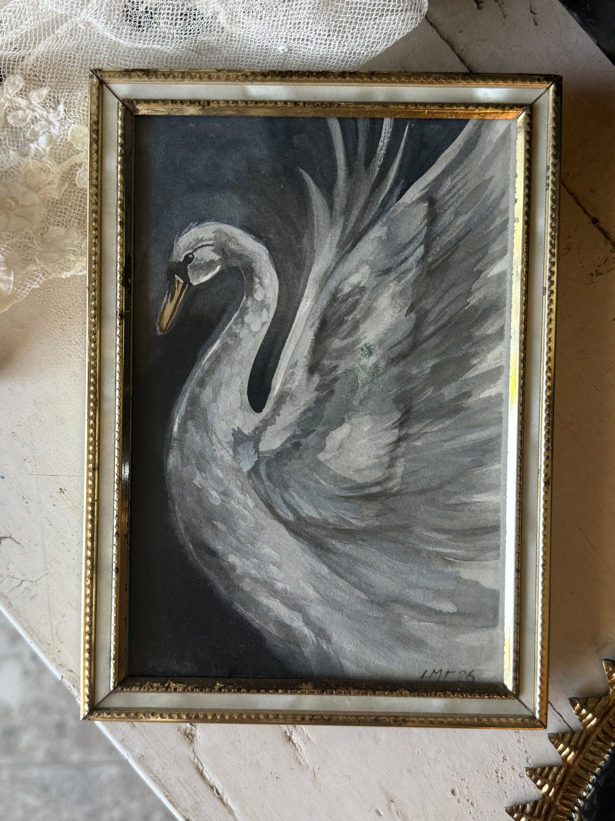 Water Colour; Swan Flutter - Linda Titow