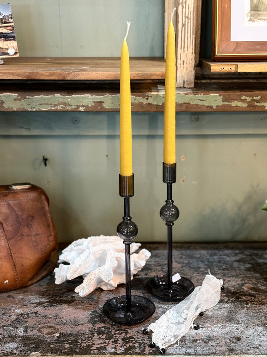 Smokey Blue Glass Candle Holder