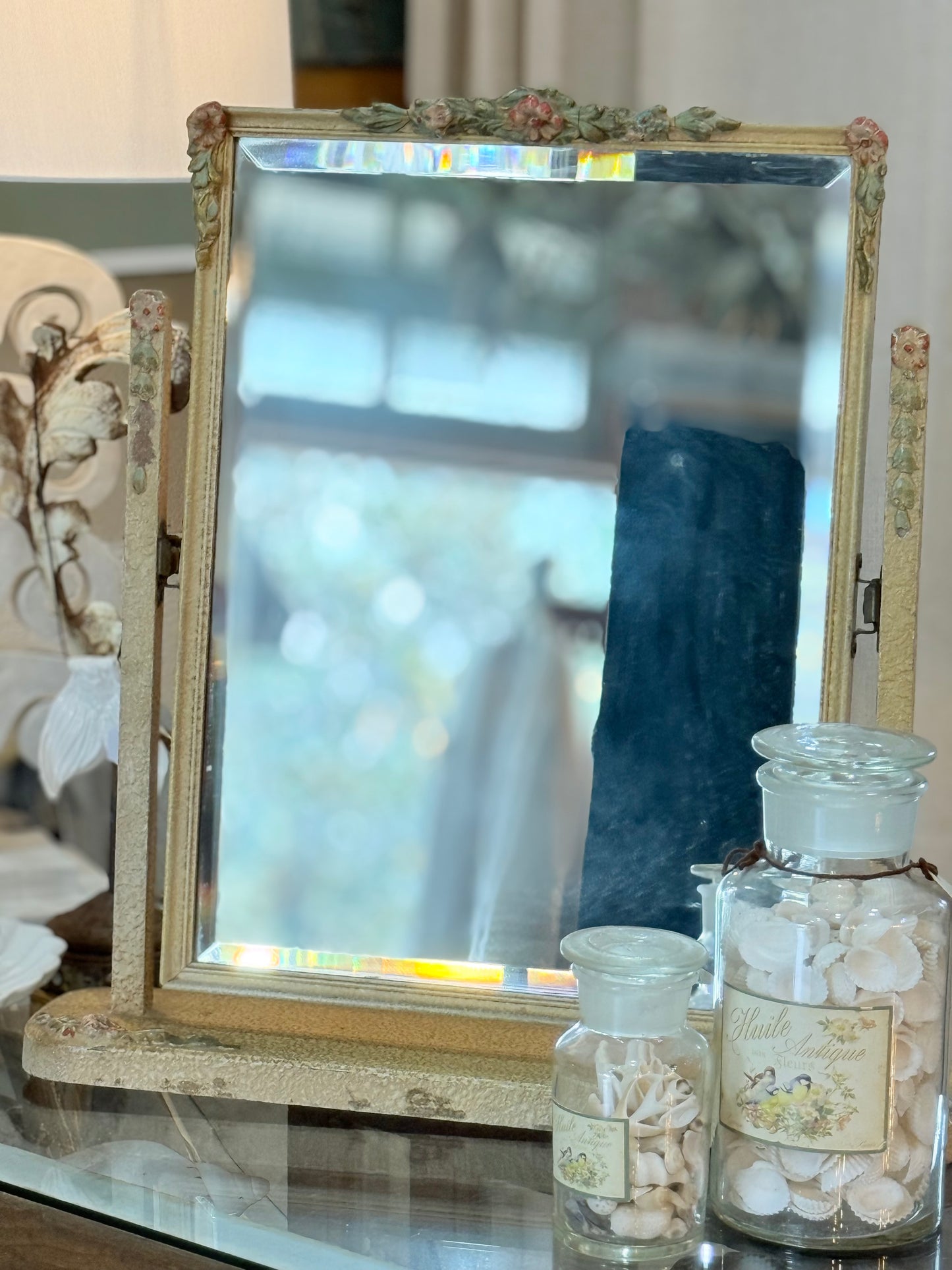 Antique Barbola Mirror on Stand