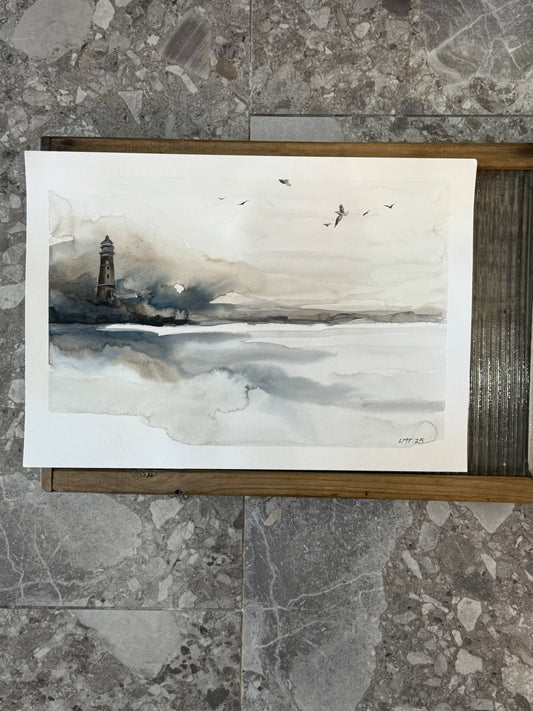 Water Colour; Lighthouse Birds - unframed - Linda Titow